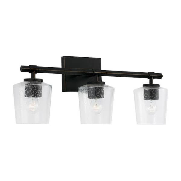 Capital Lighting Fixture Company Ogden 23.5 in. W x 9.5 in. H 3-Light Brushed Black Iron Vanity Light with Clear Seeded Glass