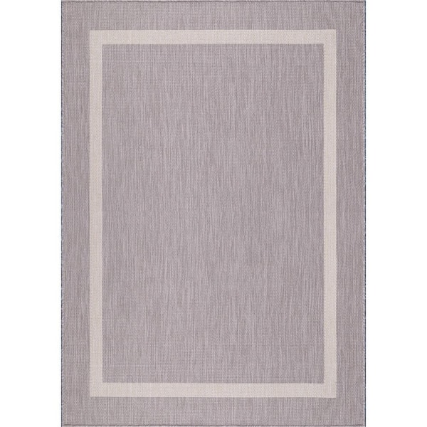 Beverly Rug Waikiki Grey/White 4 ft. x 6 ft. Bordered Indoor/Outdoor Area Rug