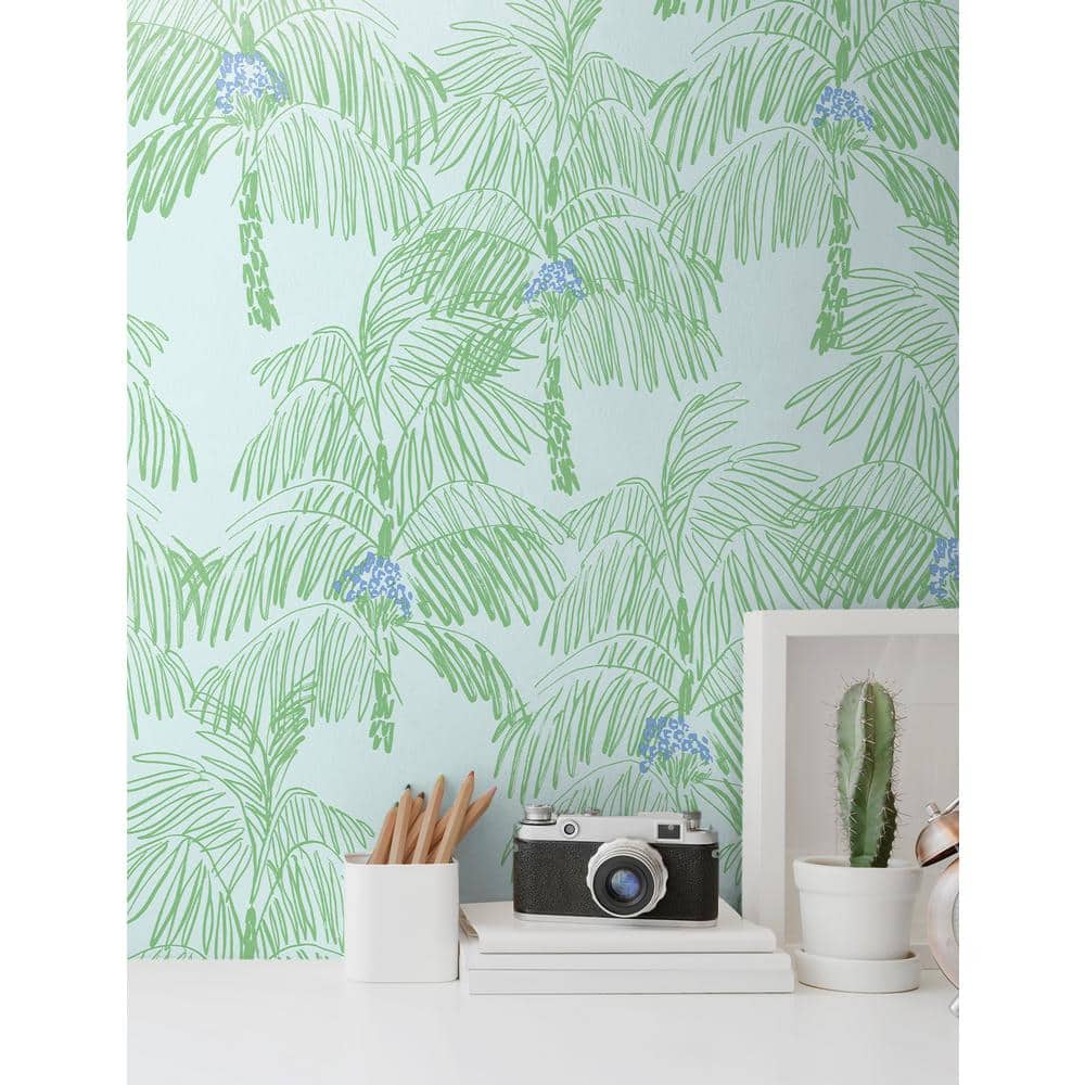 Baby Blue and Seafoam Tropical Peel and Stick Wallpaper