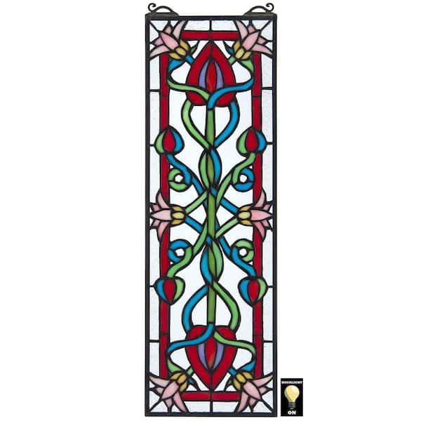 Design Toscano Pink Dahlia Tiffany-Style Stained Glass Window Panel