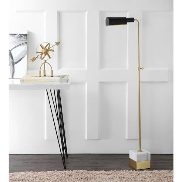 Iva 56.5 in. Brass Gold/Carrara Marble Adjustable Library Floor Lamp