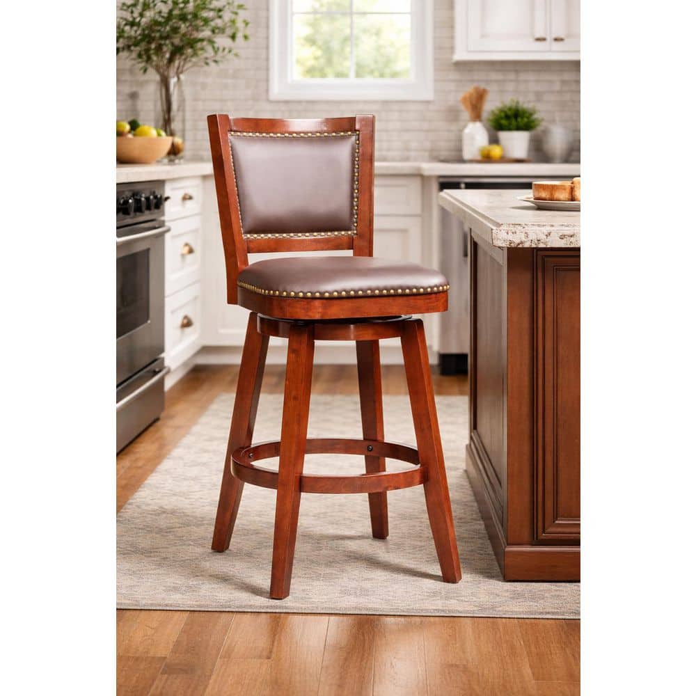 Boraam Broadmoor 44 in. Cherry Wood Swivel Barstool 51929 - The