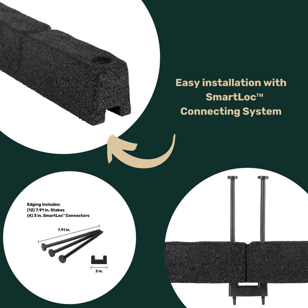 Black Rubber Cobblestone Garden Landscape Edging, 4' Length, 36 Pack