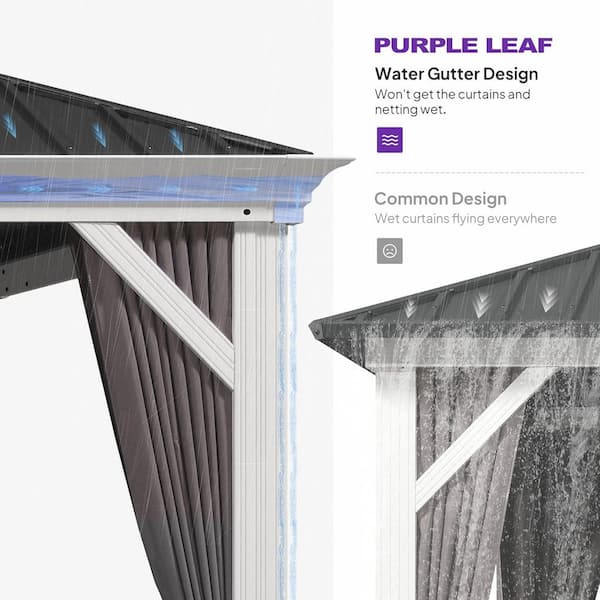 14 ft. x 24 ft. White Luxury Aluminum Frame Hardtop Gazebo Canopy for Patio Deck Backyard Netting Hooks Upgraded Curtain