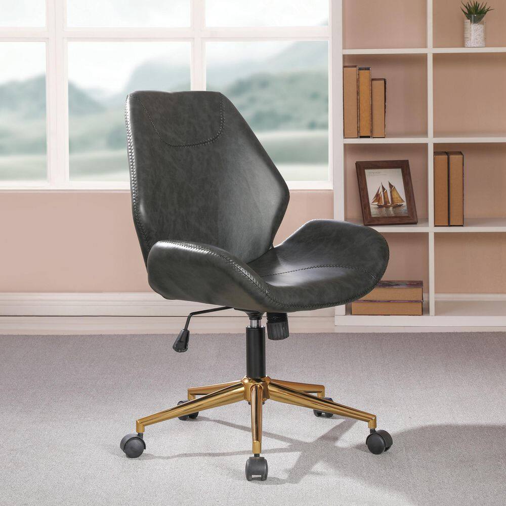 Black Leather and Metal Swivel Executive Office Chair