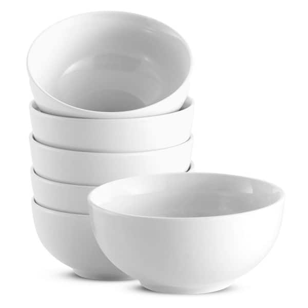 20 fl. oz. White Ceramic Porcelain Cereal and Soup Bowls with Deep Interior, Microwave and Dishwasher Safe (Set of 6)