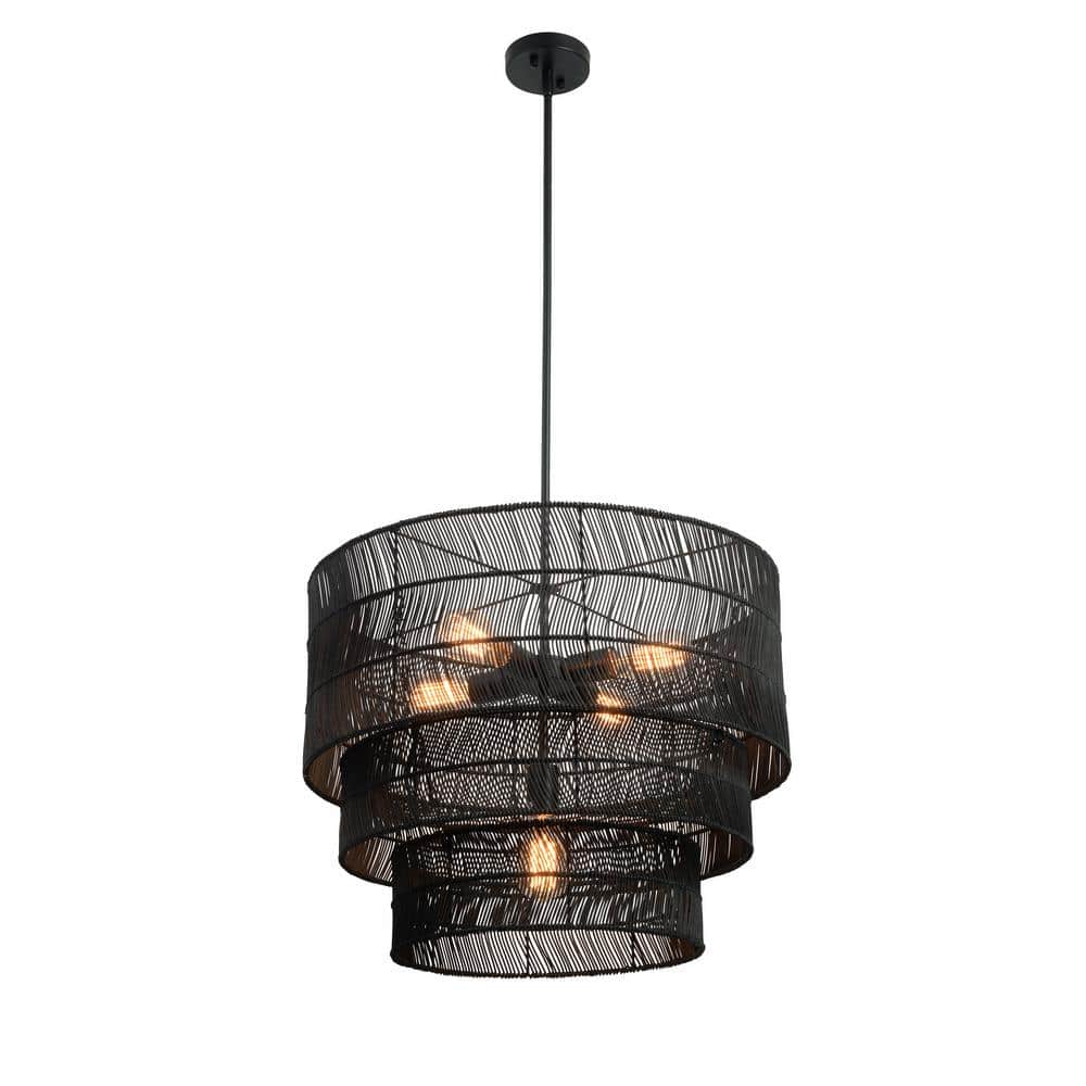 Hampton Bay Sessions 5-Light Black Tiered Pendant Rattan Hampton Bay Sessions 5-Light Black Tiered Pendant Rattan