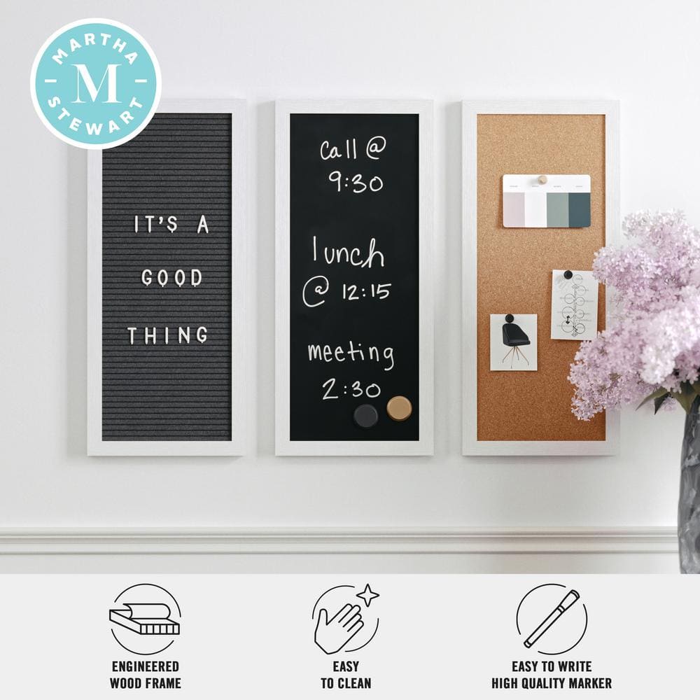 White Woodgrain Cork, Chalk, and Letter Board Set with Magnets