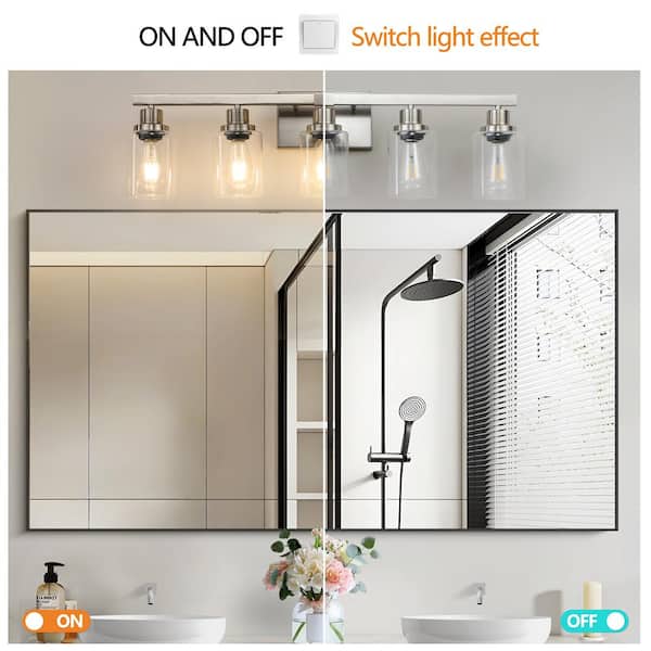 29.9 in. 5-Light Bathroom Vanity Light Fixture Brushed Nickel Finish with Clear Glass Shades