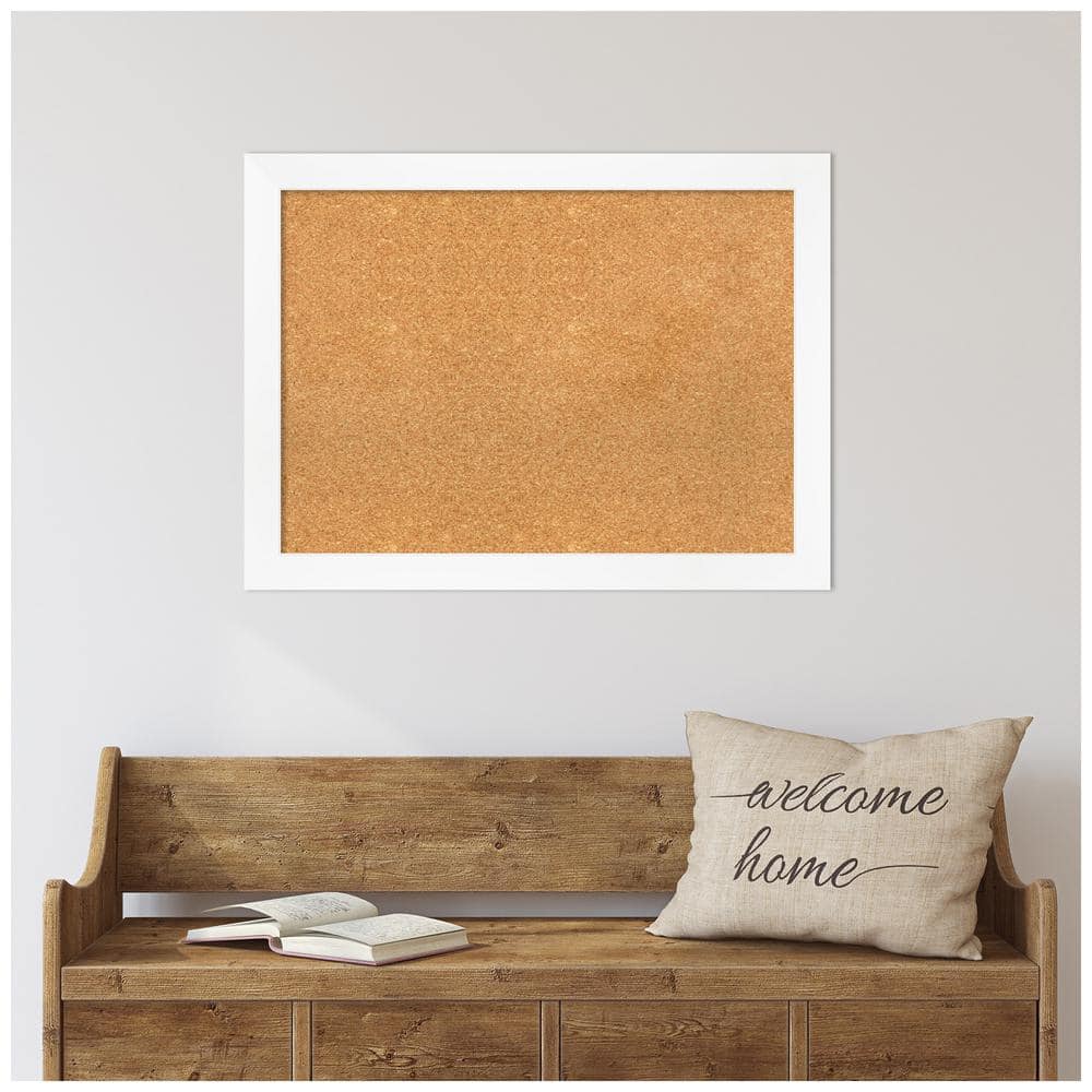 White Framed Natural Cork Bulletin Board 34" x 27"