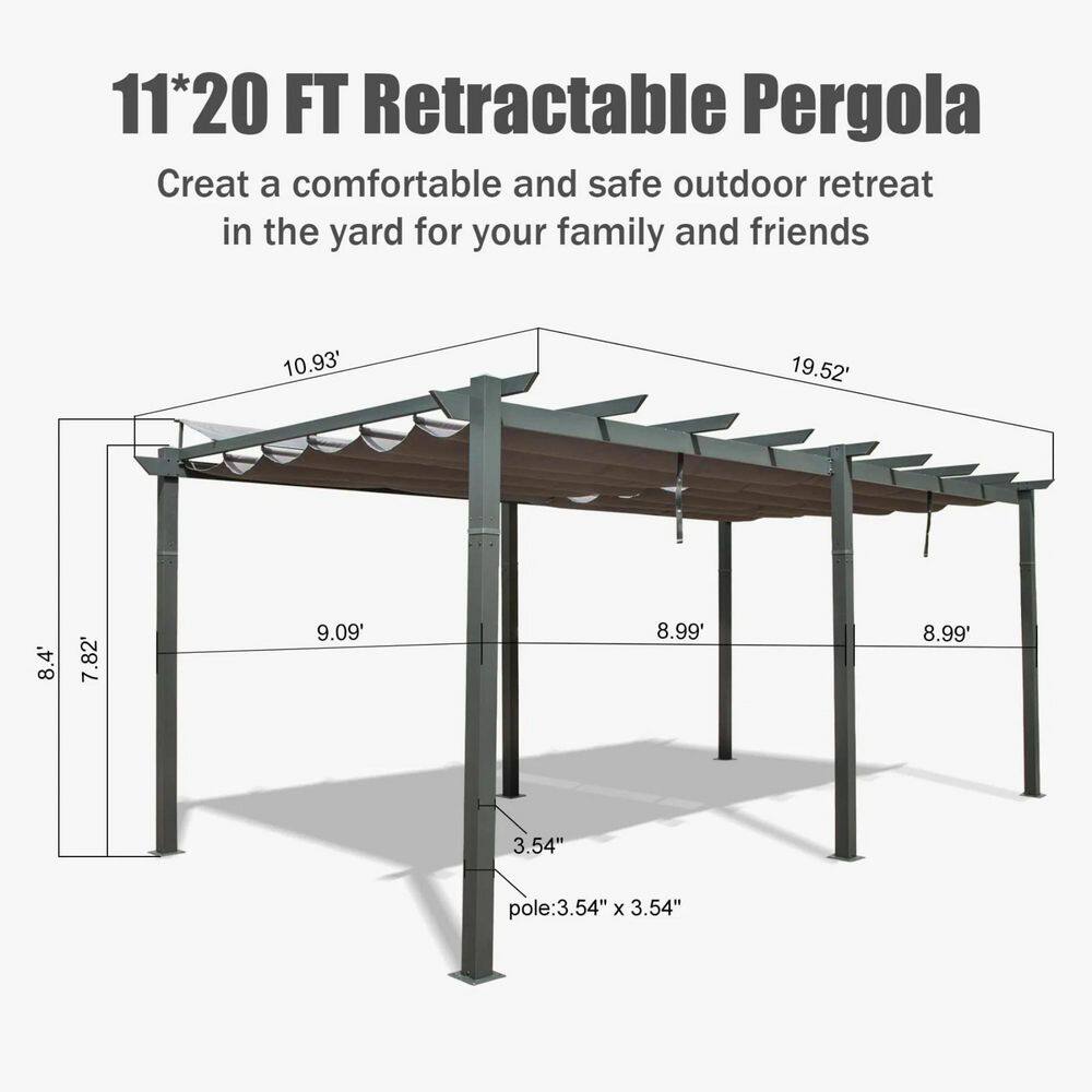 11 X 20 FT Outdoor Living Outdoor Retractable Pergola with Weather-Resistant Canopy Aluminum,for Courtyard -Dark Gray price history on PriceWatchPro