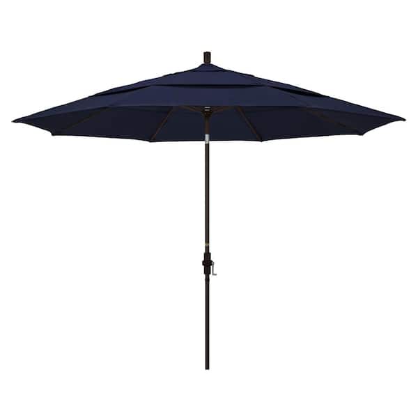 California Umbrella 11 ft. Bronze Aluminum Market Collar Tilt DV Patio Umbrella in Navy Blue Pacifica