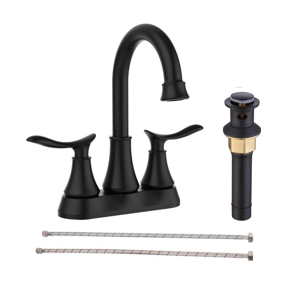 304 stainless steel 4 in. Centerset Double Handle Bathroom Faucet with Drain Kit Included in Black price history on PriceWatchPro