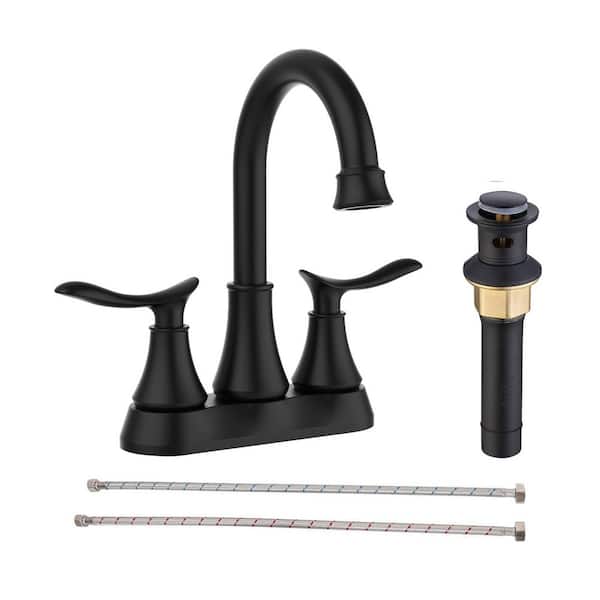 304 stainless steel 4 in. Centerset Double Handle Bathroom Faucet with Drain Kit Included in Black
