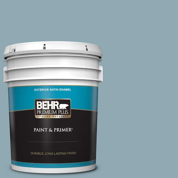 BEHR PREMIUM PLUS 5 gal. #530F-4 Newport Blue Satin Enamel Exterior Paint & Primer