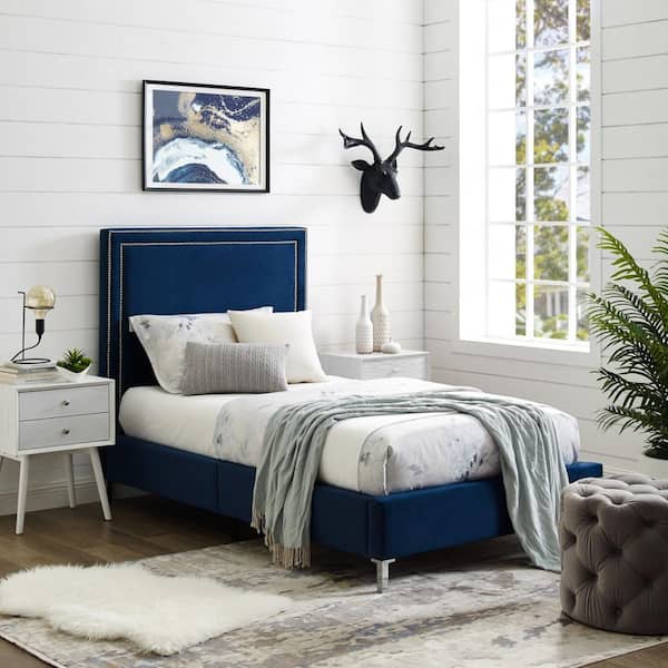 Inspired Home Samuele Navy Twin Size Platform Bed Upholstered