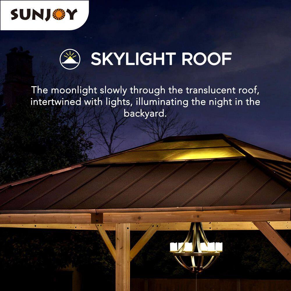 Cedar Framed Gazebo with Brown Steel Hardtop and Skylight
