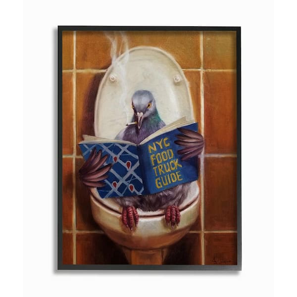 Stupell Industries 11 in. x 14 in. "Pigeon Smoking on the Toilet Reading Funny Painting" by Duy Huynh Framed Wall Art