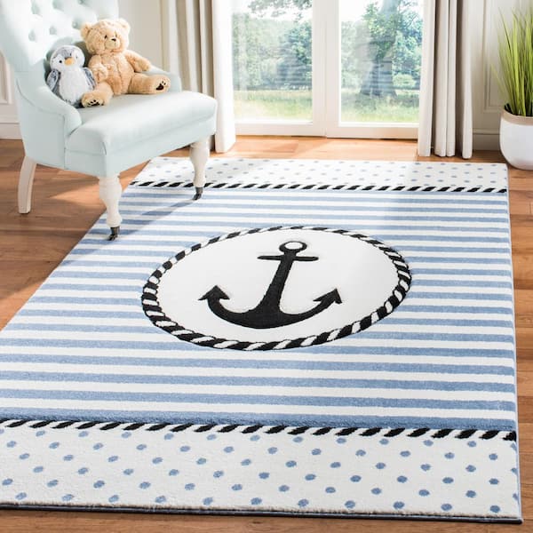 Safavieh Carousel Kids Navy/Ivory 4 ft. x 4 ft. Striped Square Area Rug