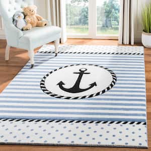 Carousel Kids Ivory/Navy 4 ft. x 4 ft. Striped Square Area Rug