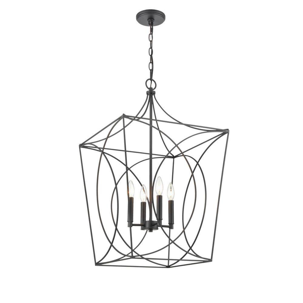 Tracy 18" Matte Black Contemporary Caged Pendant Light