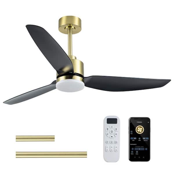 52 in. 3 Black Blades LED Ceiling Mount Gold Ceiling Fan with 6-Speed DC Remote Control