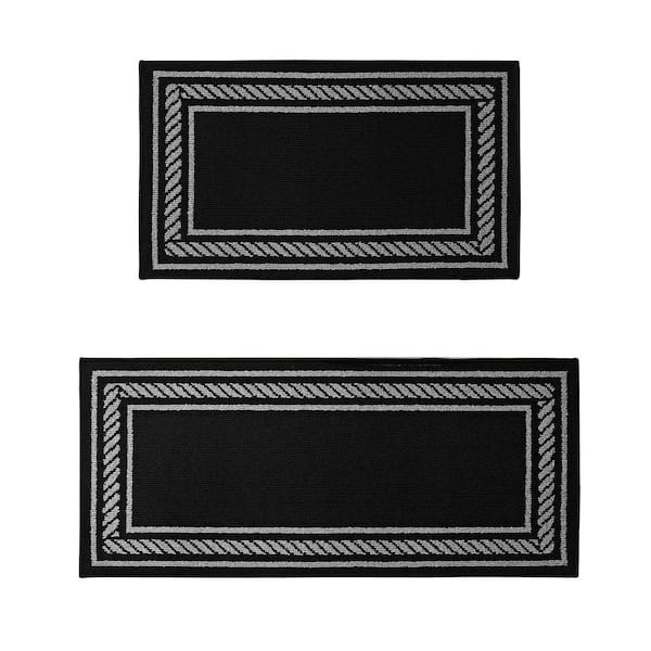 Washable Skid Resistant Black/Twisted Grey 2.2 ft. x 4 ft. / 2.2 ft. x 5 ft. All Loop Tufted Area Rug Set