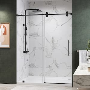Radiance 54 in. W x 76 in. H Single Sliding Frameless Shower Door in Matte Black with 3/8 in. Clear Glass