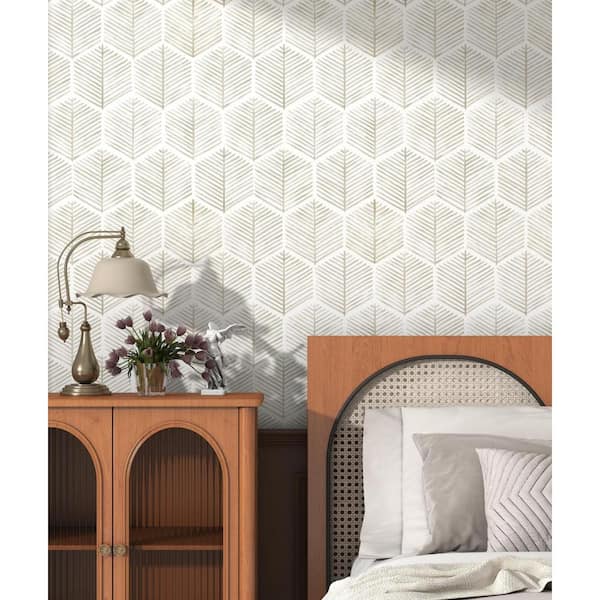 17.3 in. x 197 in. Boho Beige and White Geometric Vinyl Peel and Stick Wallpaper for Bedroom and Bathroom
