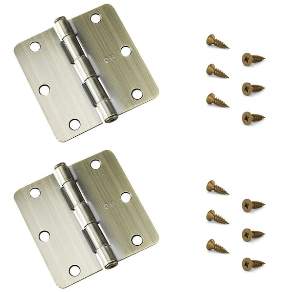 3-1/2 in. x 3-1/2 in. Antique Brass Full Mortise Butt Hinge with Removable Pin (2-Pack)