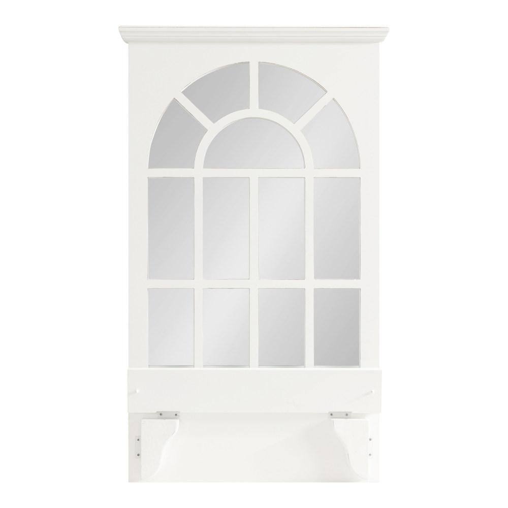 Coastal White Arched Wall Mirror with Vintage Shelf, 21x36