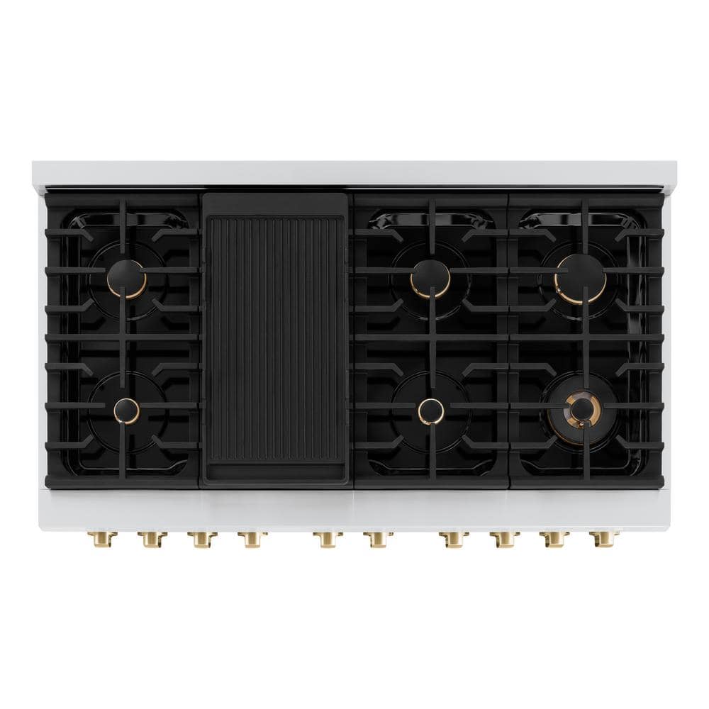 48" Stainless Steel Dual Fuel Range with Polished Gold Accents