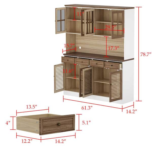 FUFU&GAGA 78.7 in. H Brown Storage Cabinet, Kitchen Organization with Louvered Doors and Adjustable Shelves