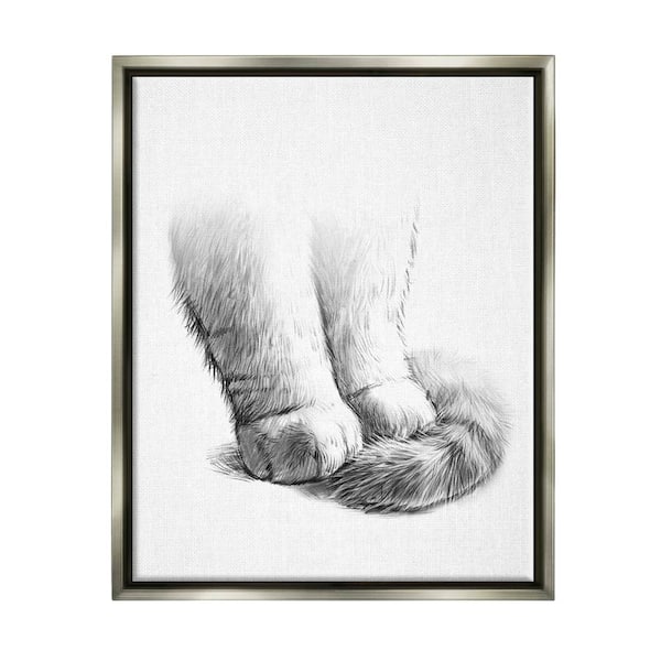 The Stupell Home Decor Collection Fluffy Cat Paws Tail Curled Monochrome Drawing by Ziwei Li Floater Frame Animal Wall Art Print 21 in. x 17 in.