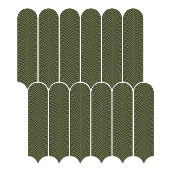 Feather Fern Green 3 in. x 12 in. 3D Textured Glossy Ceramic Subway Wall Tile (20-Piece, 4.84 sq. ft. /Case)