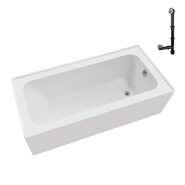 60 in. x 30 in. Soaking Acrylic Alcove Bathtub with Right Drain in Glossy White, External Drain in Brushed Nickel