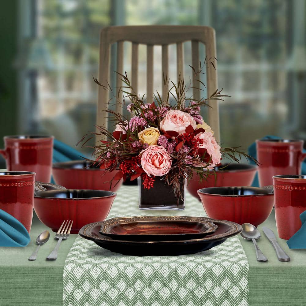 Regal Red and Black Ceramic Dinnerware Set for Four