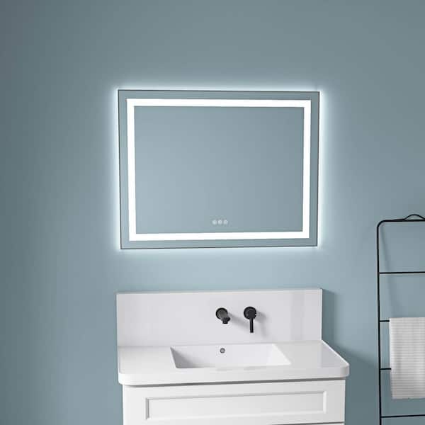 Gun Ash 36.00 in. W x 28.00 in. H LED Modern Rectangle Aluminium Framed Wall Mirror