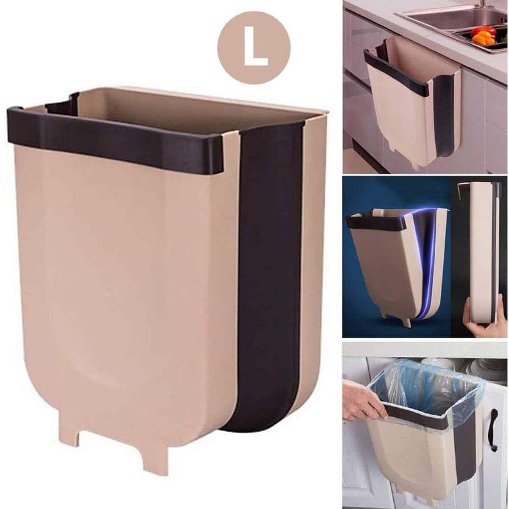 LIGHTSMAX 9 Liter Collapsible Foldable Trash Can Bin Storage Home Kitchen Car Bathroom Office - Brown