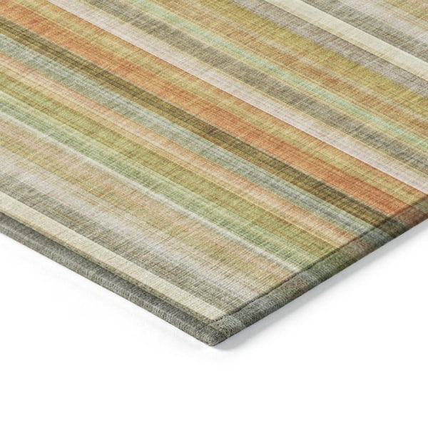 Tan Orange and Green 3 ft. x 5 ft. Woven Striped Rectangle Indoor/Outdoor Area Rug