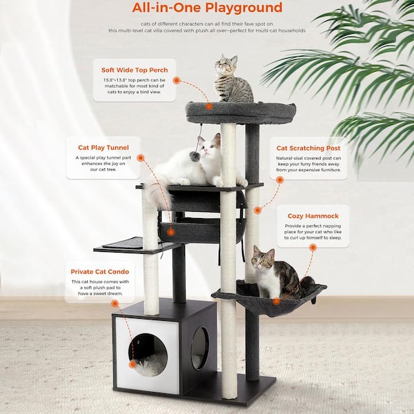 ATENGNES 51.4 in. Gray Premium 6 Levels Wooden Cat Tower Tree with Fully Sisal Covered AMT0102GY The Home Depot