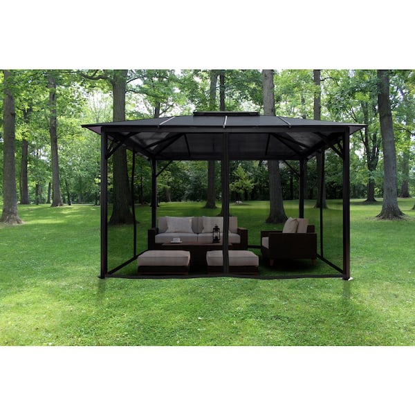 Madrid 10 ft. x 12 ft. Aluminum Hard Top Gazebo with Mosquito Netting