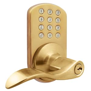 Polished Brass Keyless Entry Lever Handleset Door Lock with Electronic Digital Keypad