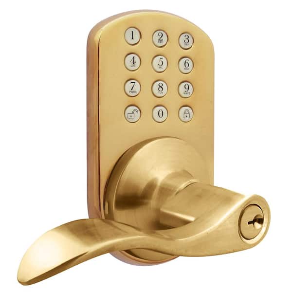 Polished Brass Keyless Entry Lever Handleset Door Lock with Electronic  Digital Keypad