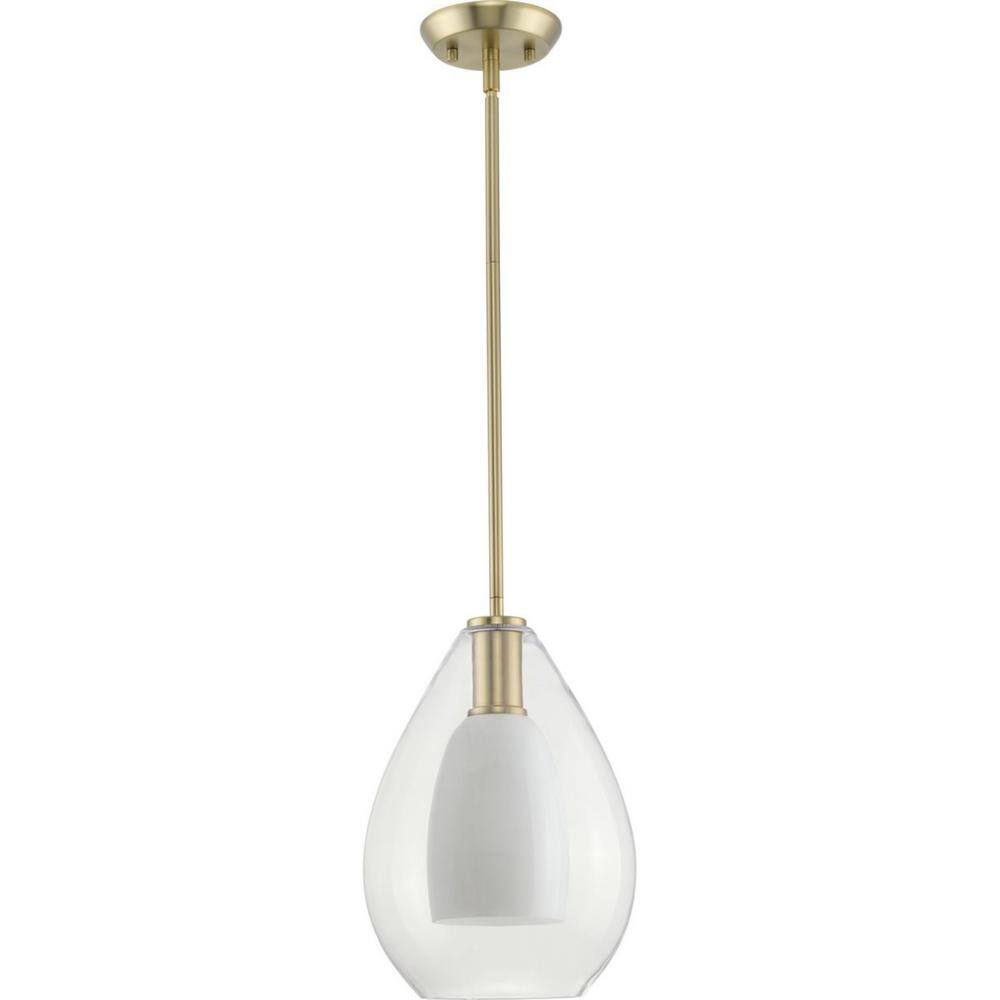 Carillon Brushed Gold Pendant with Clear and Opal Glass Shade