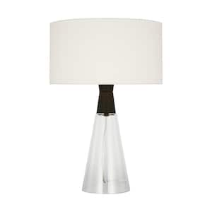 Pender 20 .75 in. Midnight Black Medium Table Lamp with White Linen Fabric Shade