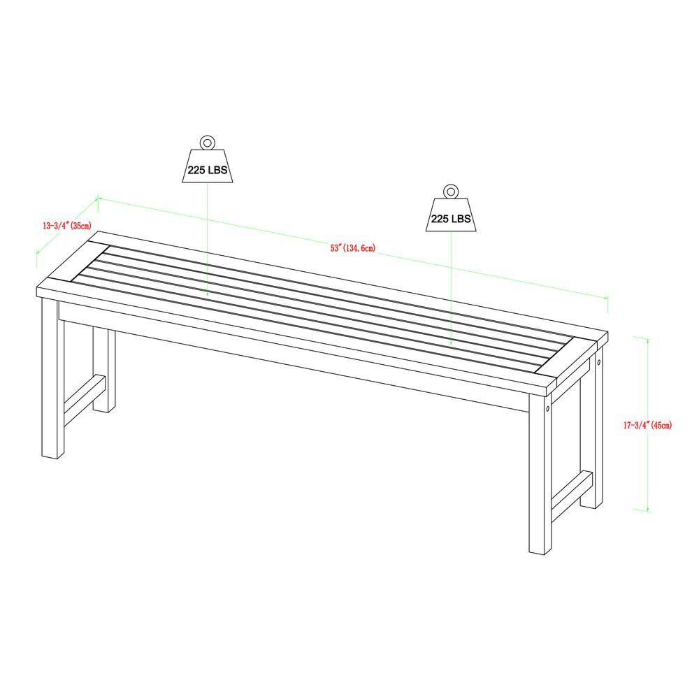 Solid Acacia Wood Traditional Patio Bench in Dark Brown