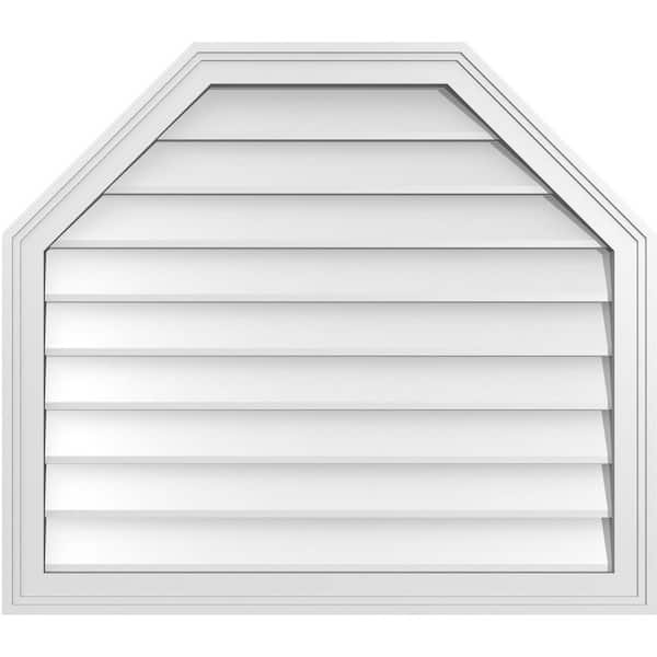 Ekena Millwork 32 in. x 28 in. Octagonal Top Surface Mount PVC Gable Vent: Decorative with Brickmould Frame