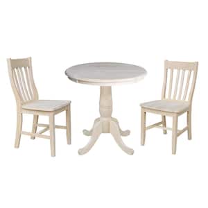 Hampton 3-Piece 30 in. Unfinished Round Solid Wood Dining Set with Cafe Chairs