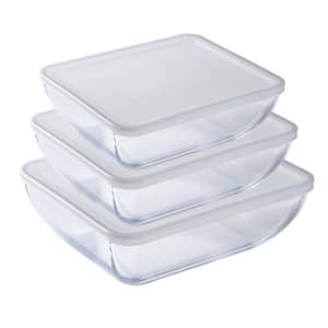 Ôcuisine Tempered Borosilicate Glass Food Storage Rectangular Containers with Lids (3-Piece Set)